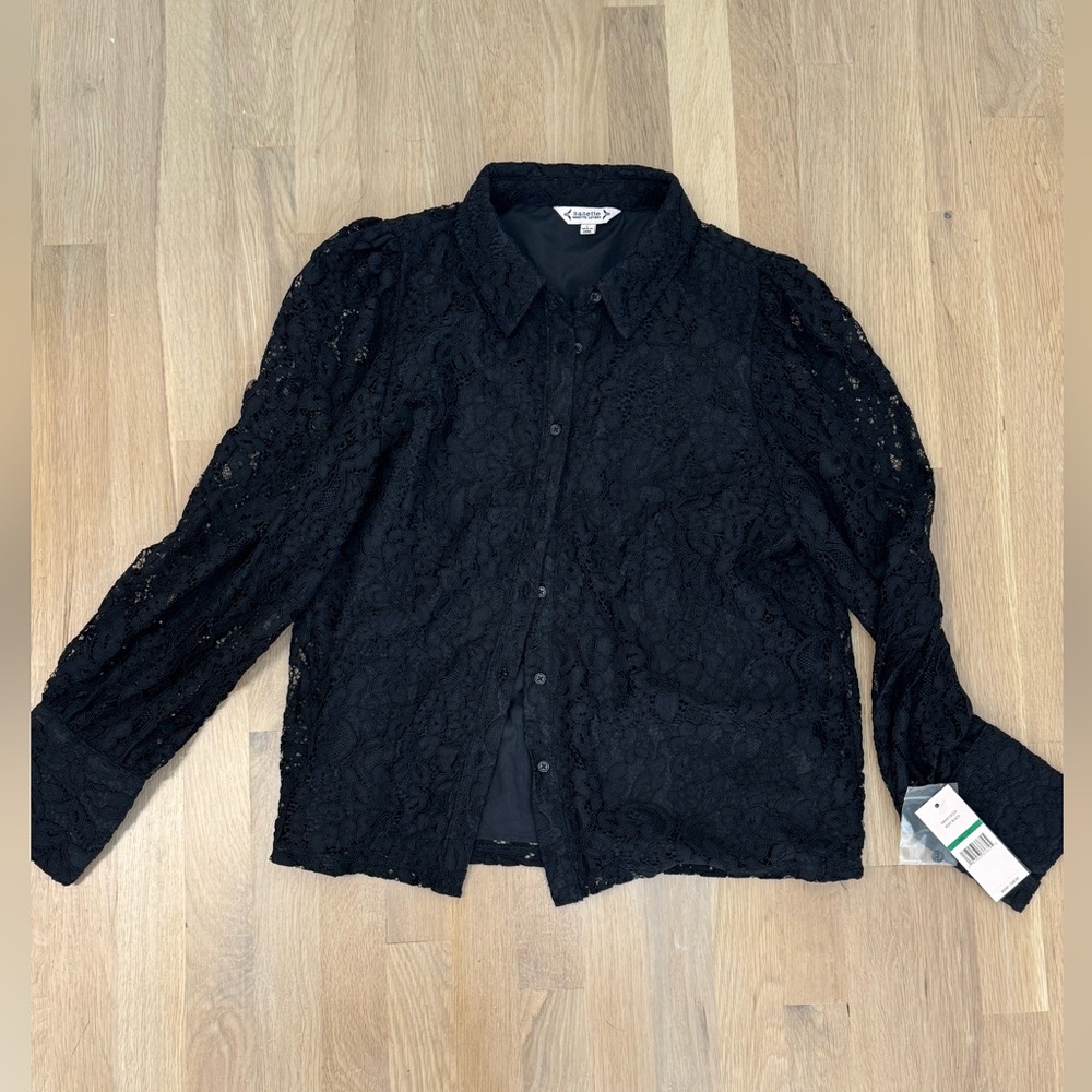 Nanette Lepore Black Textured Lace Top